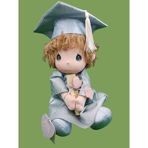 Precious Moments Vtg Graduation Doll In Blue Cap & Gown With Diploma "16"